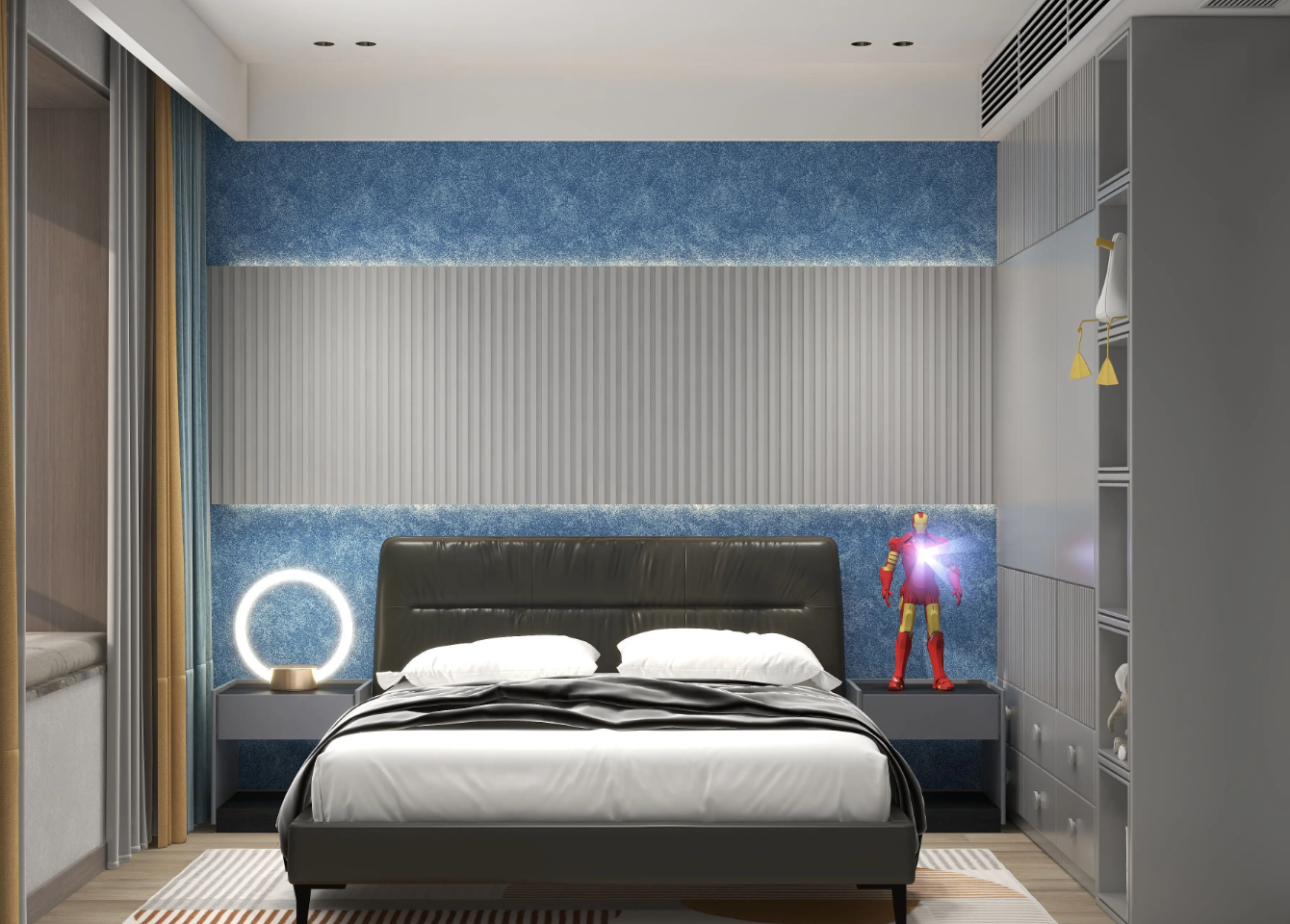 Interior water-based paints with different colors and textures